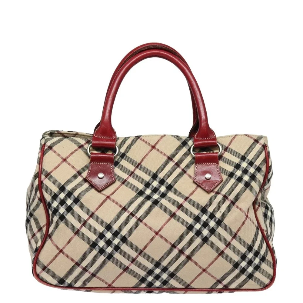 BURBERRY Nova Check Blue Label Hand Bag Canvas Beige Red Auth yk13174 - Picture 2 of 16